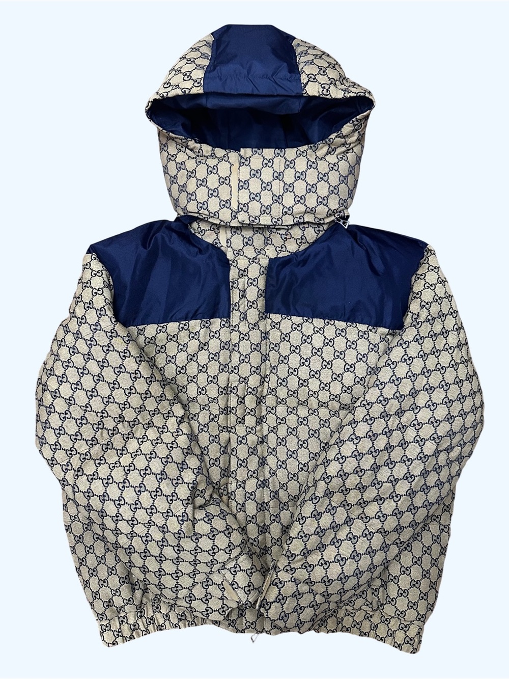 Gucci GG Canvas Down Puffer Jacket Navy Beige